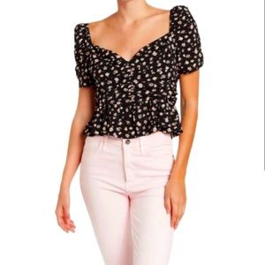 NWT Astr the Label Black Ditsy Floral Cropped Blouse